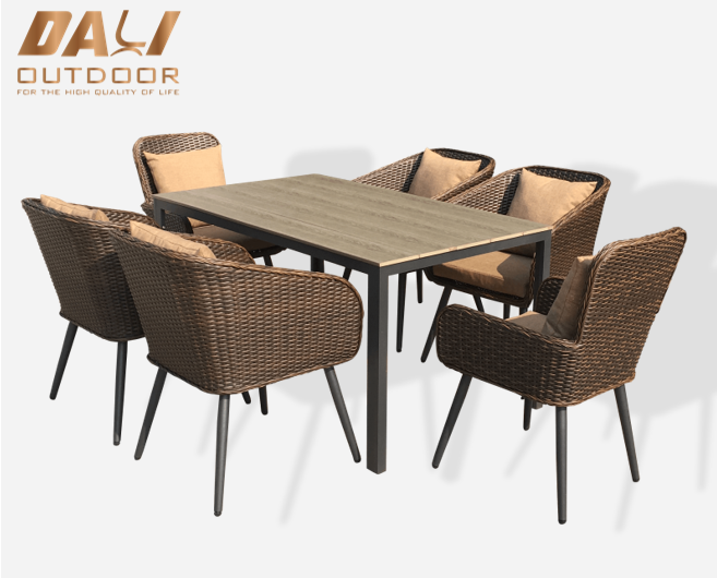 Table et chaises extérieures de patio haut de gamme 7 pièces ensemble meubles en rotin de jardin pour salle à manger