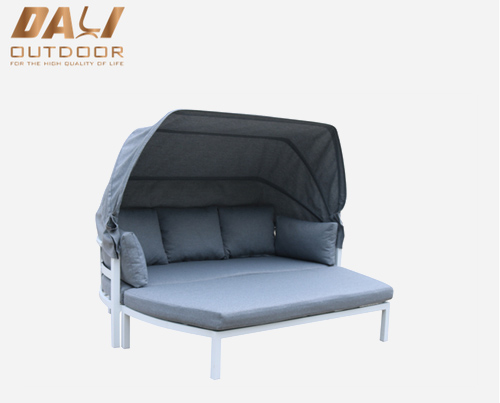 Meilleure vente de meubles d'extérieur lit de repos extérieur avec auvent, lit de repos de patio en aluminium avec repose-pieds